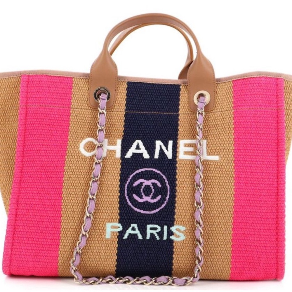 Chanel Pink and Tan Tote with Leather Handles